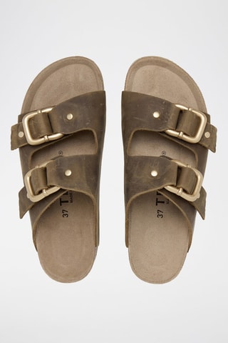 Mules plateformes en cuir - Kaki