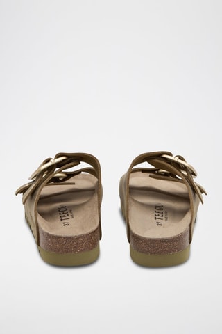 Mules plateformes en cuir - Kaki