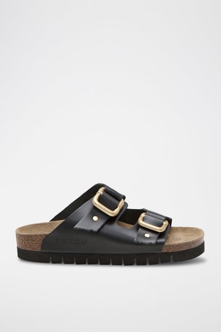 Mules plateformes en cuir - Noir