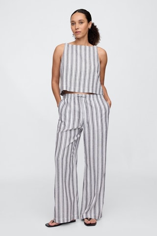 Linnen Broek Wide Legs - Wit en Nachtblauw