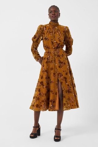 Midi-jurk Guthern - Mosterdgeel en Bruin