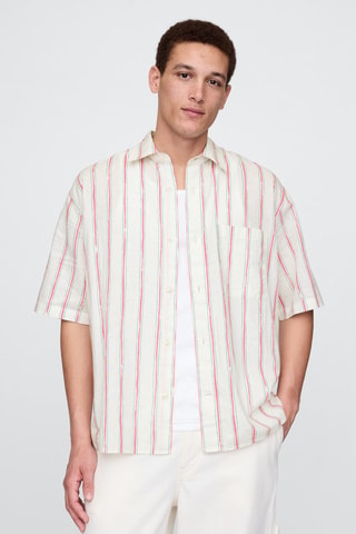 Chemise en lin - Vert foncé et blanc