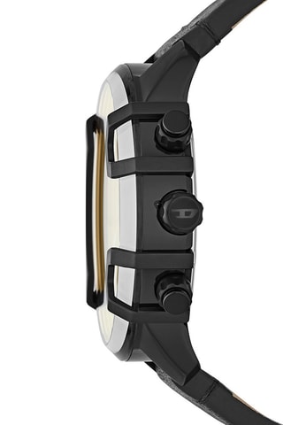 Montre à quartz en cuir - Chronographe - Noir et jaune