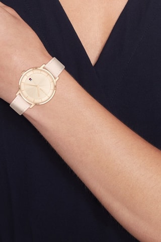 Montre à quartz en cuir - Beige et doré