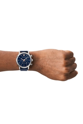 Montre à quartz en cuir  - Chronographe - Noir et argenté