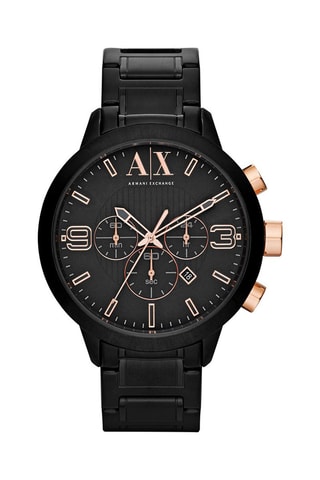 Montre à quartz en acier - Chronographe - Noir et doré rose
