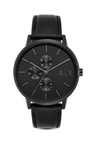 Montre à quartz en cuir - Chronographe - Noir