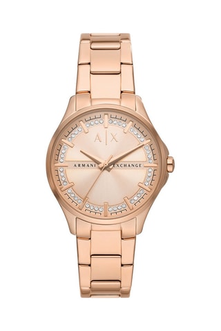 Montre à quartz en acier et cristaux Lady Hampton - Doré rose
