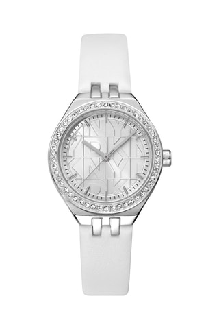 Montre à quartz en cuir - Blanc et argenté