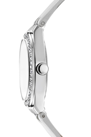 Montre à quartz en cuir - Blanc et argenté