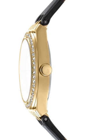 Montre à quartz en cuir - Noir et doré