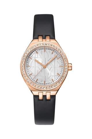 Montre à quartz en cuir - Noir et doré rose