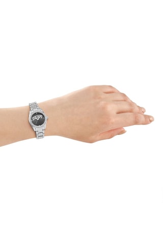 Montre à quartz en acier - Argenté et noir