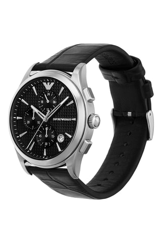 Montre à quartz en cuir - Chronographe - Noir et argenté