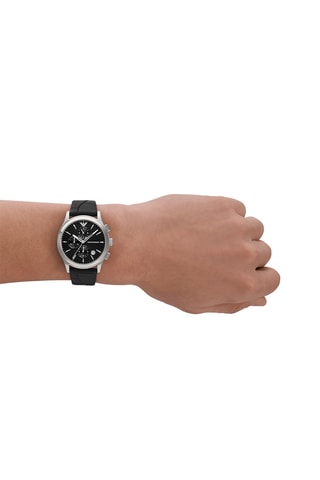 Montre à quartz en cuir - Chronographe - Noir et argenté
