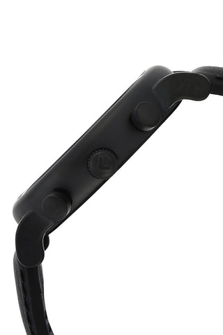 Montre à quartz en cuir et silicone - Chronographe - Noir