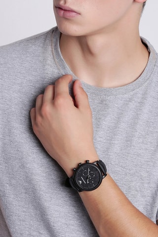 Montre à quartz en cuir et silicone - Chronographe - Noir