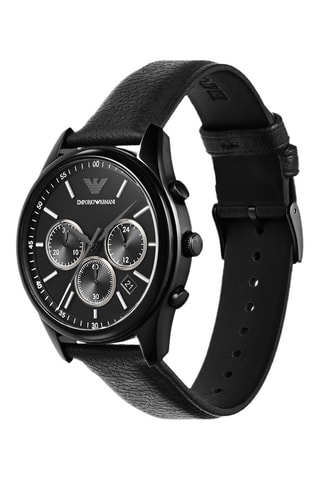 Montre à quartz en cuir - Chronographe - Noir