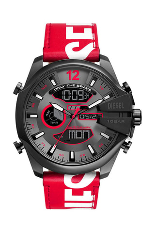 Montre digitale en cuir - Chronographe - Rouge et noir