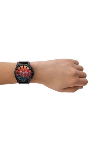 Montre à quartz en cuir - Chronographe - Noir et rouge