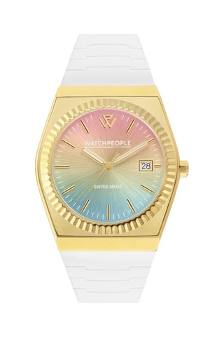 Montre à quartz en silicone - Blanc et doré