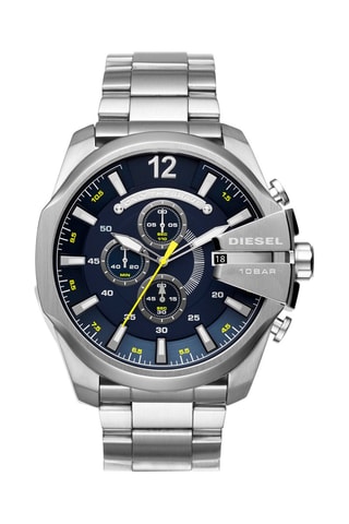 Montre à quartz en acier - Chronographe - Argenté et bleu marine