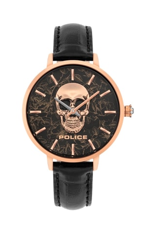 Montre à quartz en cuir et plaqué ion or rose - Noir et doré