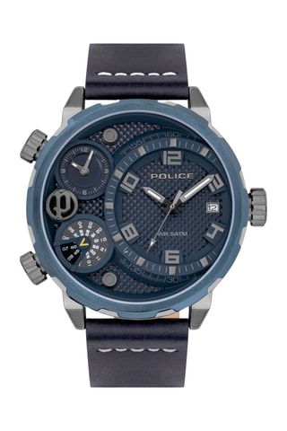 Montre à quartz en cuir - Bleu et noir