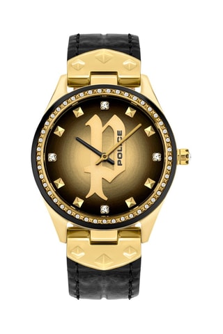 Montre à quartz en cuir et plaqué ion or jaune - Noir et doré