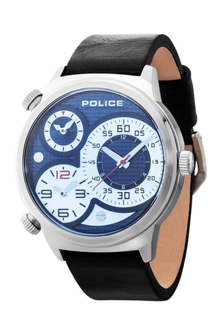 Montre à quartz en cuir - GMT - Argenté et noir