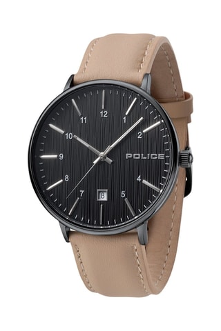 Montre à quartz en cuir - Beige et noir