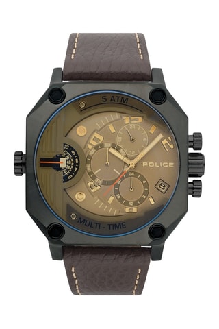 Montre à quartz en cuir - GMT - Marron et gris
