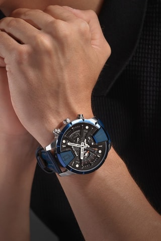 Montre à quartz en cuir - Bleu et noir