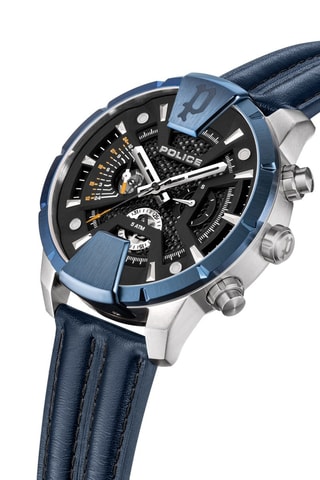 Montre à quartz en cuir - Bleu et noir