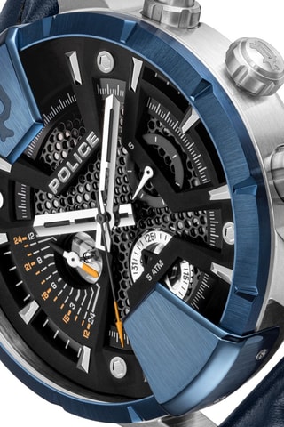 Montre à quartz en cuir - Bleu et noir