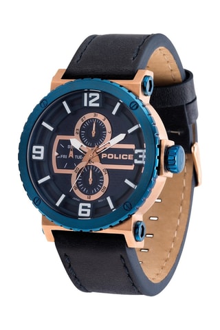 Montre à quartz en cuir - Noir et bleu