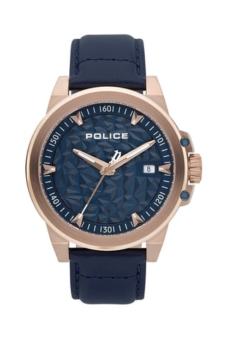 Montre à quartz en cuir - Bleu et doré rose