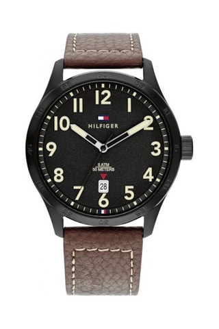 Montre à quartz en cuir et plaqué ion gris