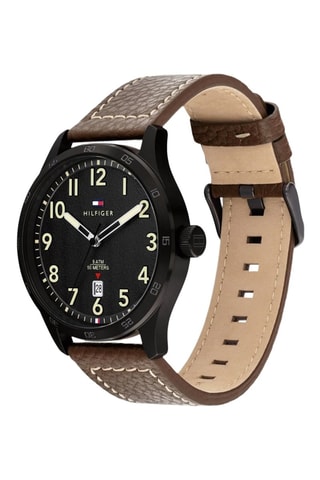 Montre à quartz en cuir et plaqué ion gris