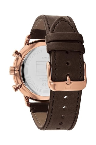 Montre à quartz en cuir - Chronographe - Marron et doré rose - MASQUE EDITO