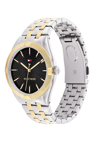Montre à quartz en acier et plaqué ion gris