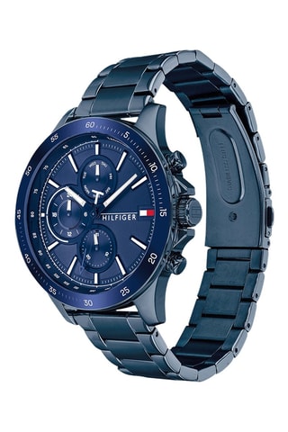 Montre à quartz en acier - Tachymètre et chronographe - Bleu