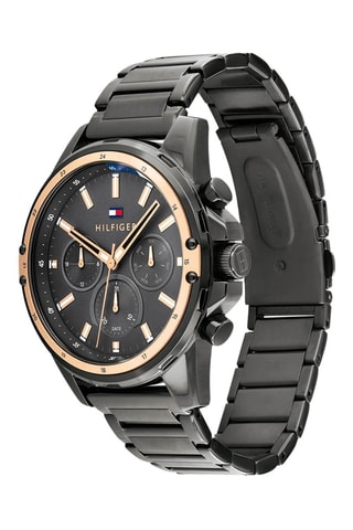 Montre à quartz en acier - Chronographe - Noir et doré