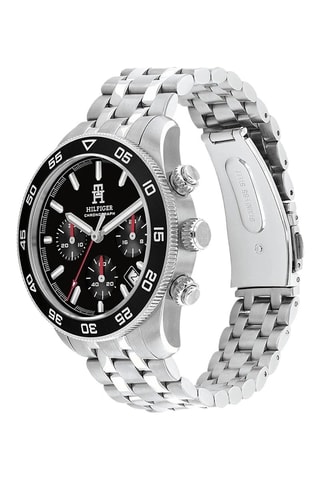 Montre à quartz en acier - Chronographe - Argenté et noir