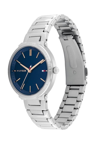 Montre à quartz en acier Zoey - Argenté et bleu marine