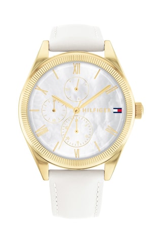 Montre à quartz en cuir - Blanc et doré