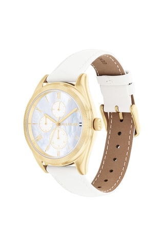 Montre à quartz en cuir - Blanc et doré