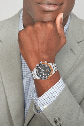 Montre à quartz en acier - Chronographe - Argenté