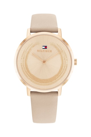 Montre à quartz en cuir - Beige et doré rose