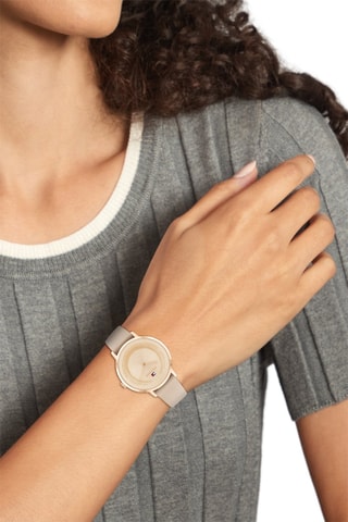Montre à quartz en cuir - Beige et doré rose